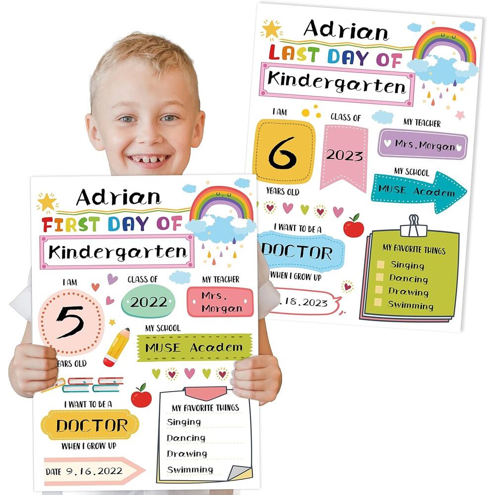 BeYumi First Day Last Day Back to School Card Stock Board Sign Photo Prop 14x10